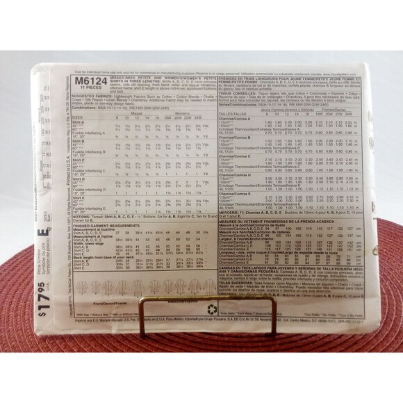 Misses/Women's, Petite, Button Down Shirt Sewing Pattern McCall's M6124 - Picture 3 of 5